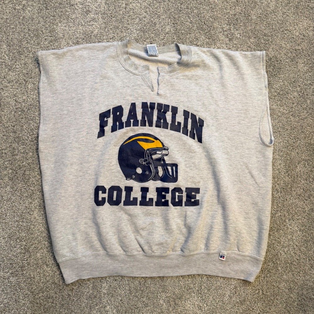 Vintage Russell Athletic Franklin College Sweatshirt Vest Gray XXL Made in USA